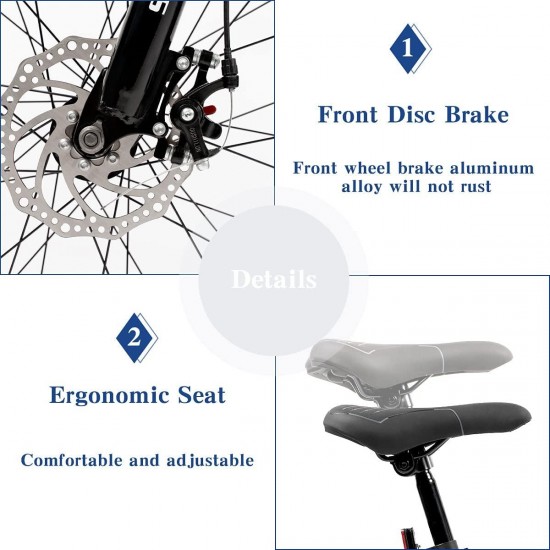 Fat Tire Mountain Bike 21 Speed Derailleur, with High Carbon Steel Frame, Double Disc Brake and Front Suspension Anti-Slip Bikes with 26 inch Wheels
