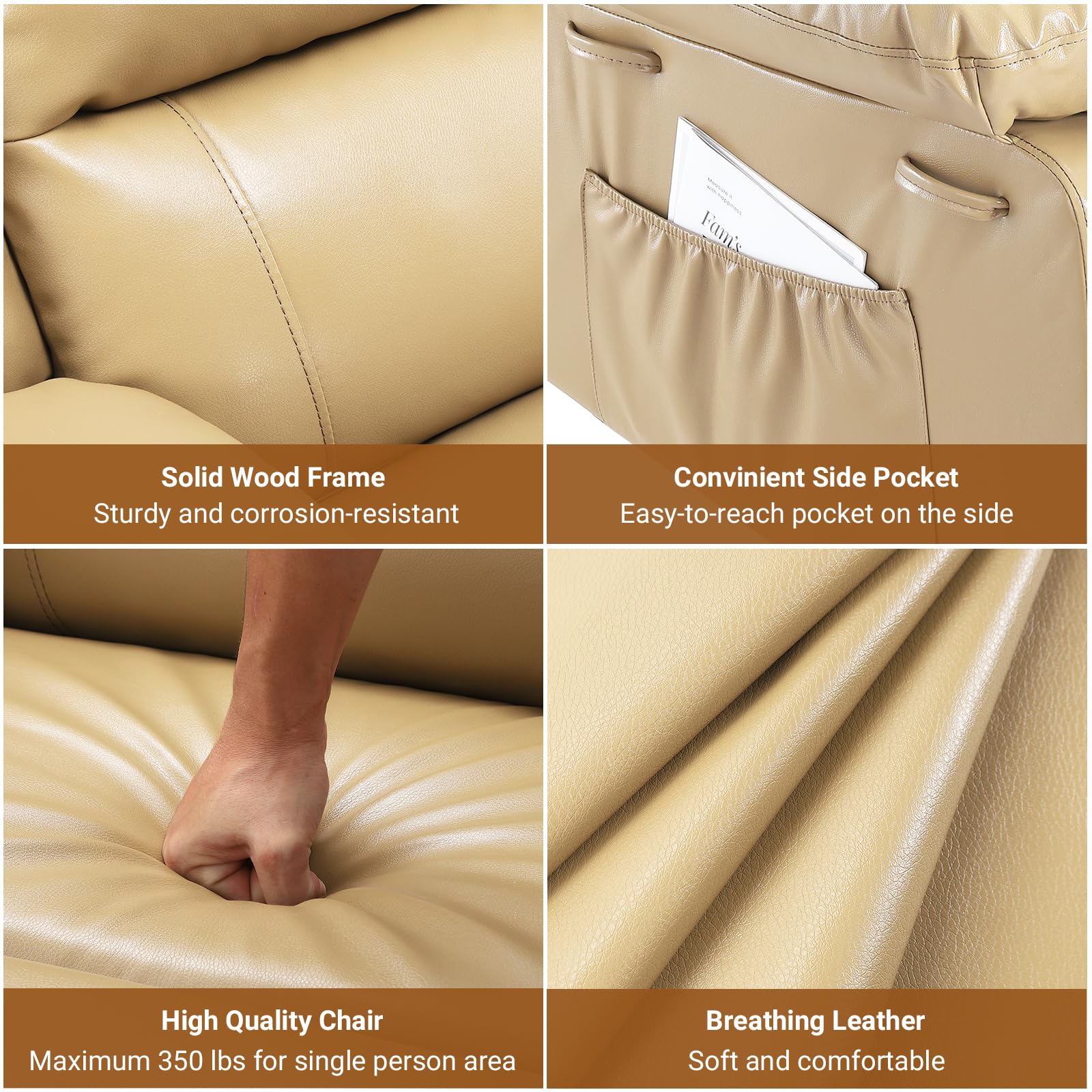 2026 PU Leather Power Lift Recliner Chair With Massage and Heat, Adjustable Furniture for Back, Legs w/ 3 Positions, Usb Port, Side Pocket (Beige, 27 Seat Width+Cup Holders)