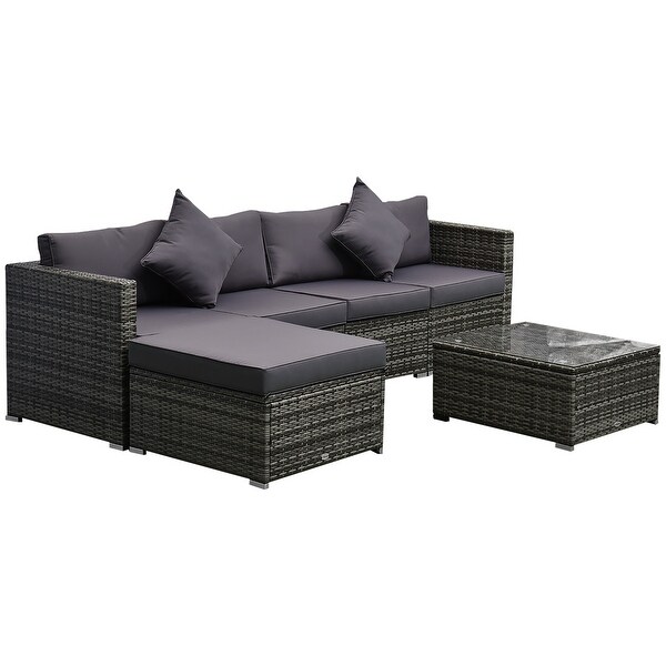 Outsunny 6Piece Outdoor Patio Rattan Wicker Furniture Set with Comfortable Cotton Cushions,Removable Slip Covers