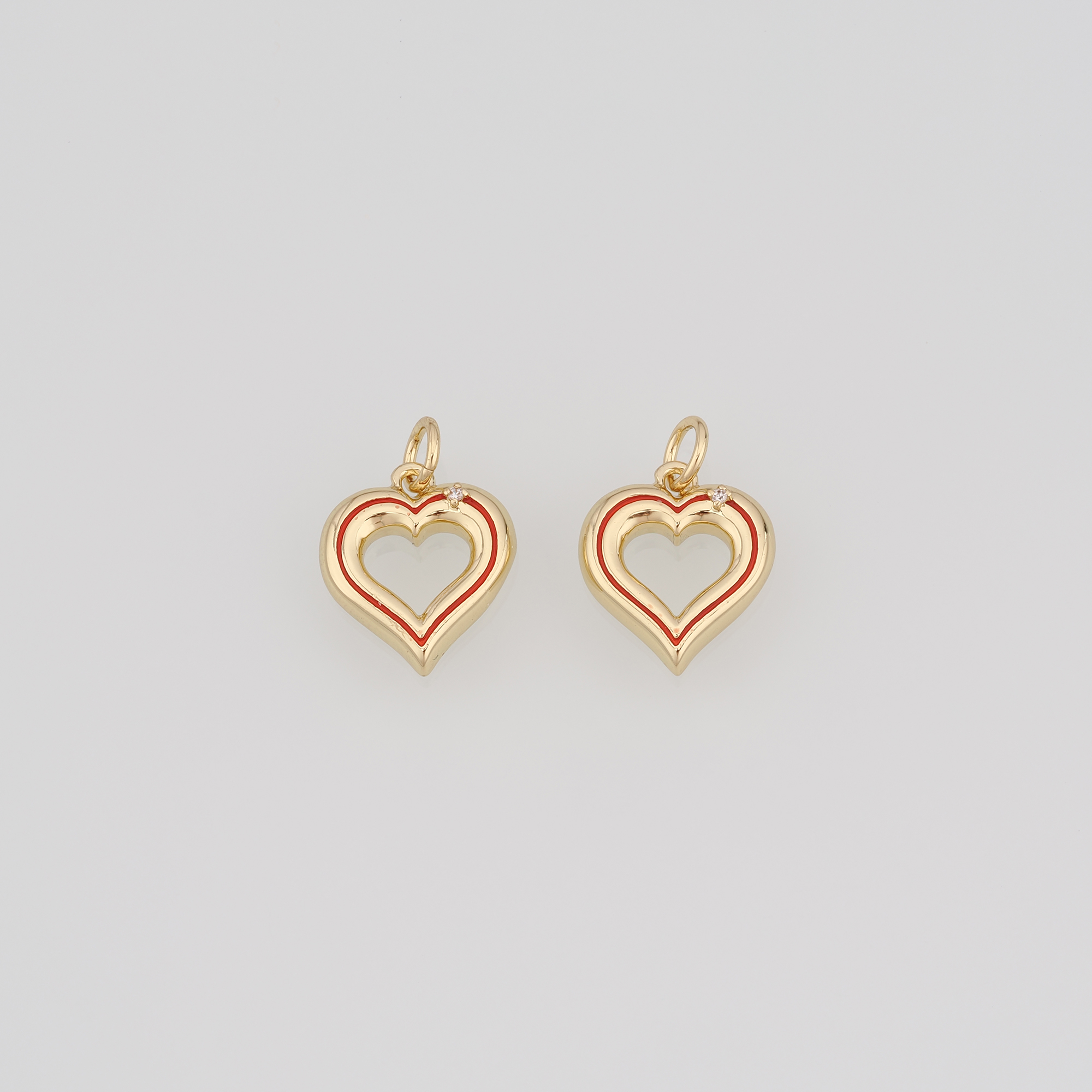 18K Gold Filled Heart Pendant,Enamel Heart Charm Earrings Necklace for DIY Jewelry Making Supply