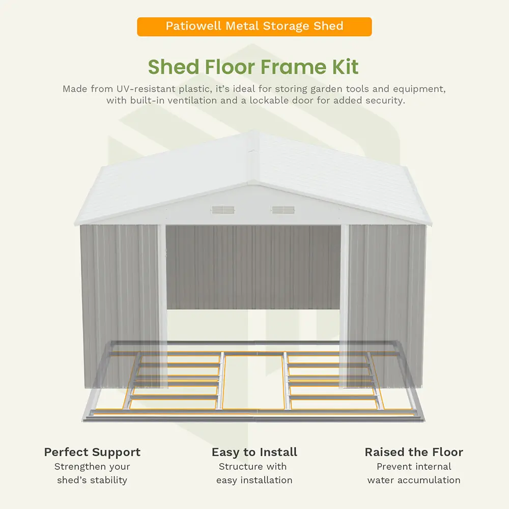 Patiowell 10x12 Metal Shed Pro With an Optional Floor Base