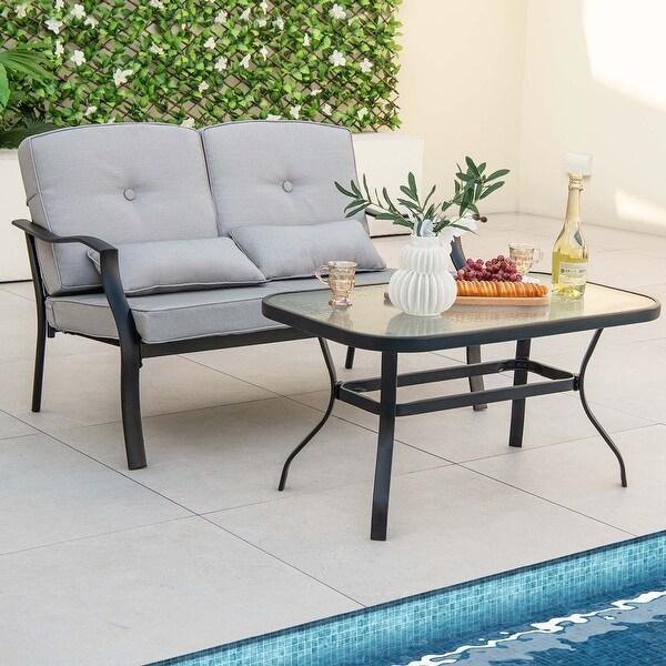 Costway 2 PCS Patio Furniture Set Outdoor Loveseat Chair Coffee Table