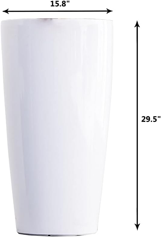 Nested Plastic Self Watering Indoor Outdoor Tall Round Planter Pot, Set of 2, 29.5 Inch Tall, White