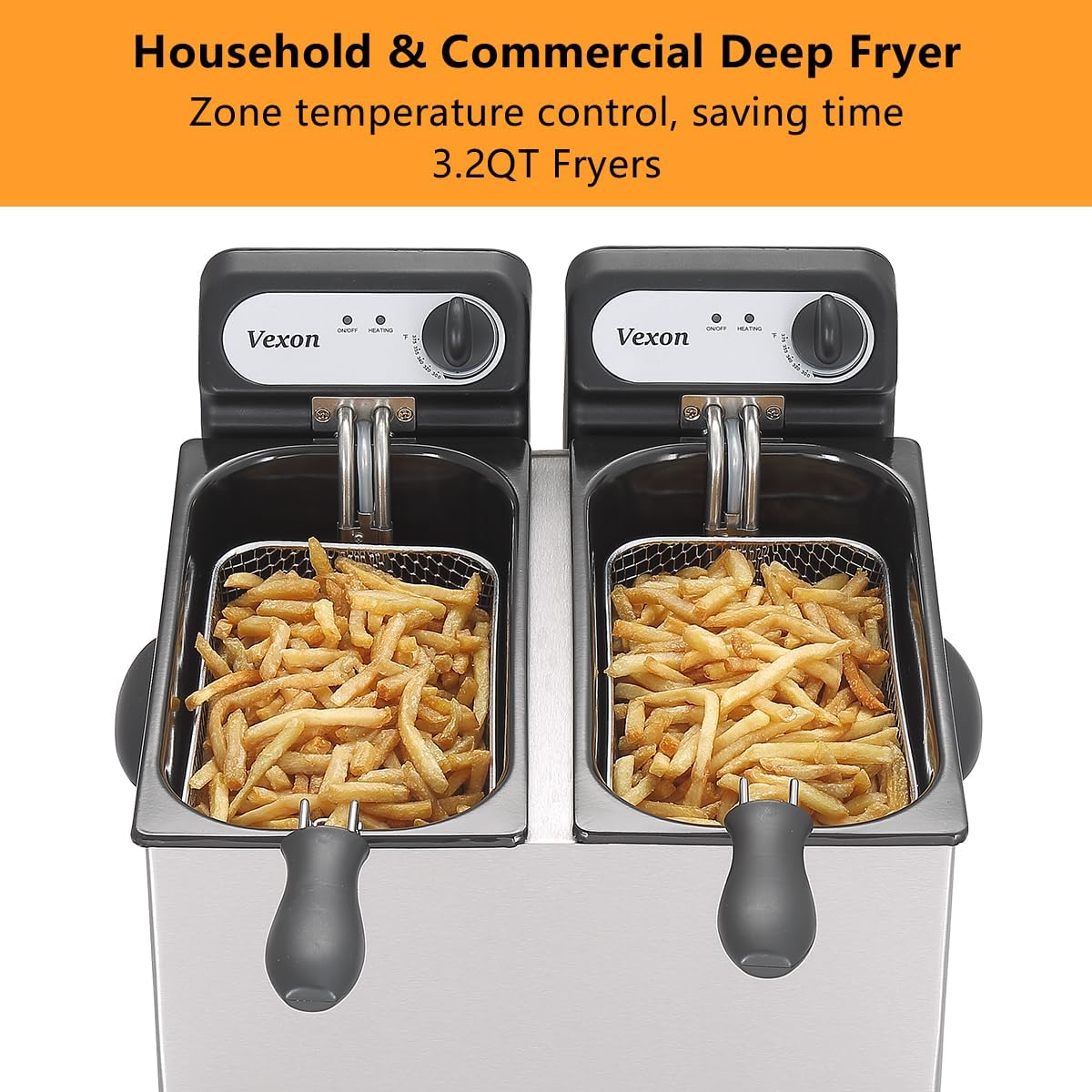 2026 3000W Commercial Electric Deep Fryer With Baskets & Lids,2x3L Stainless Steel Double Deep Fryer,Small Deep Fryer With Basket,Temperature Control,Overheat Protection