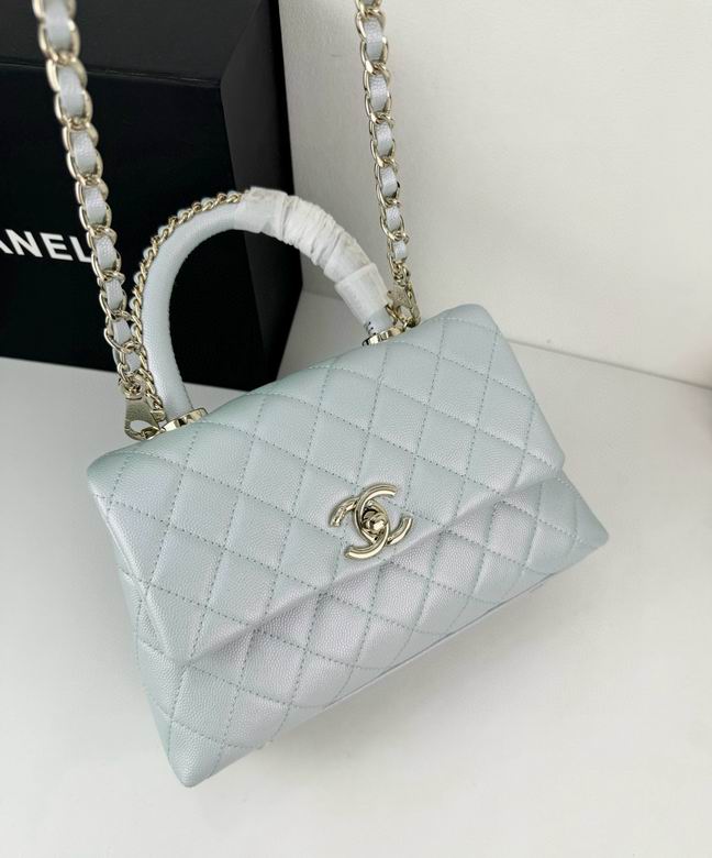 Chanel Coco Classic Flap Bag 24cm/9.4in Caviar Leather Silver Hardware – Light Blue