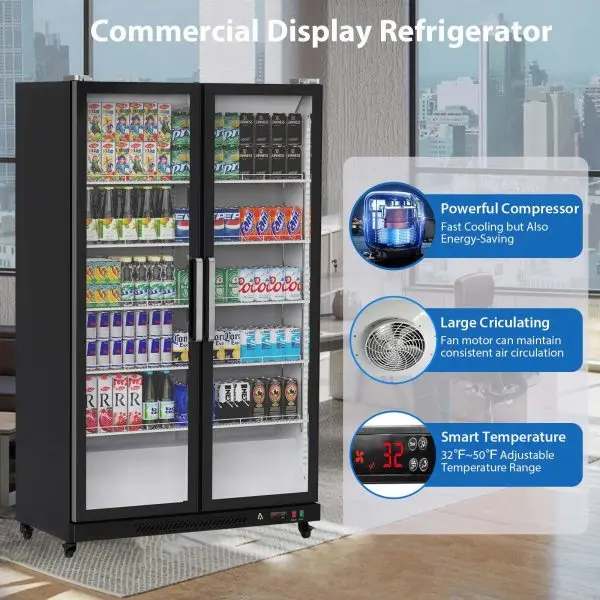 Upright Glass-Door Beverage Cooler – 39 cu. ft. Commercial Refrigerator with LED Lighting