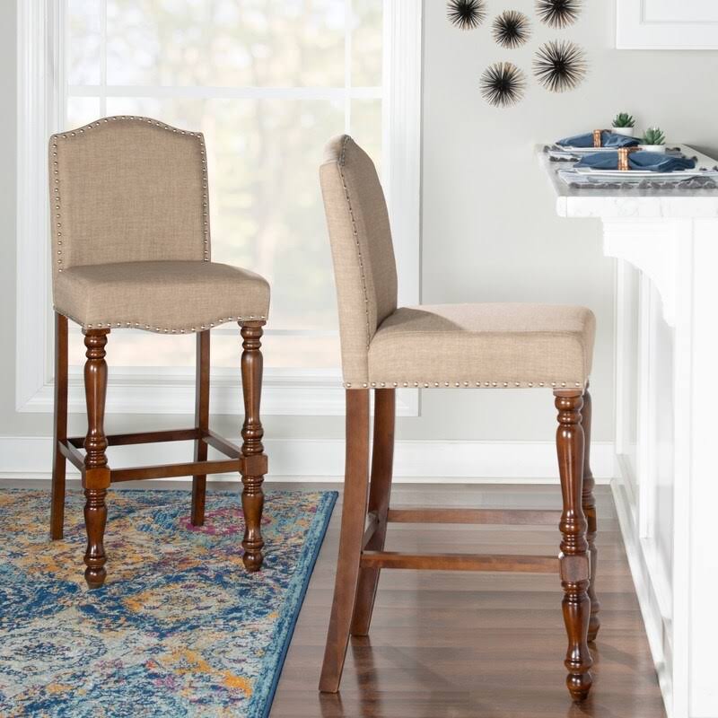 Linon Elkins Tan/Brown Wood, Foam, Fabric Bar Stool (Elkins Bar Stool)