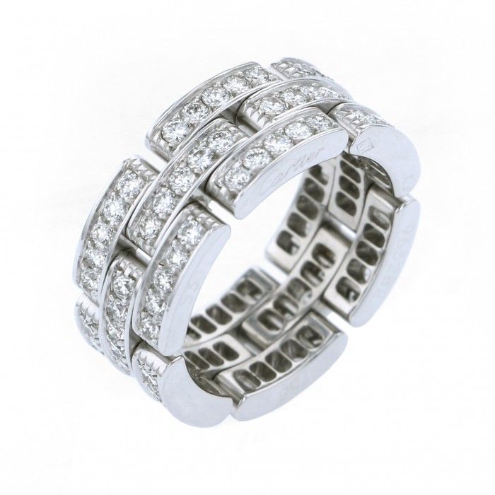 Cartier Mayon Pantale Triple Pave Diamond Ring 18K White Gold