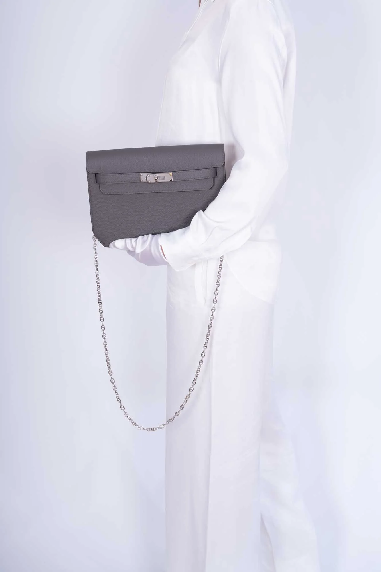 Hermès Kelly Depeches 25 Etain Togo Palladium Hardware