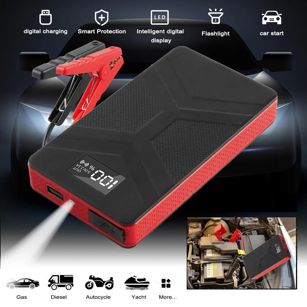 TASHHAR Jump Starter 20000mAh Car Battery Pack Booster Jumper Box Portable Emergency Start Power Supply Auto Power Bank with Built-in LED Light Black