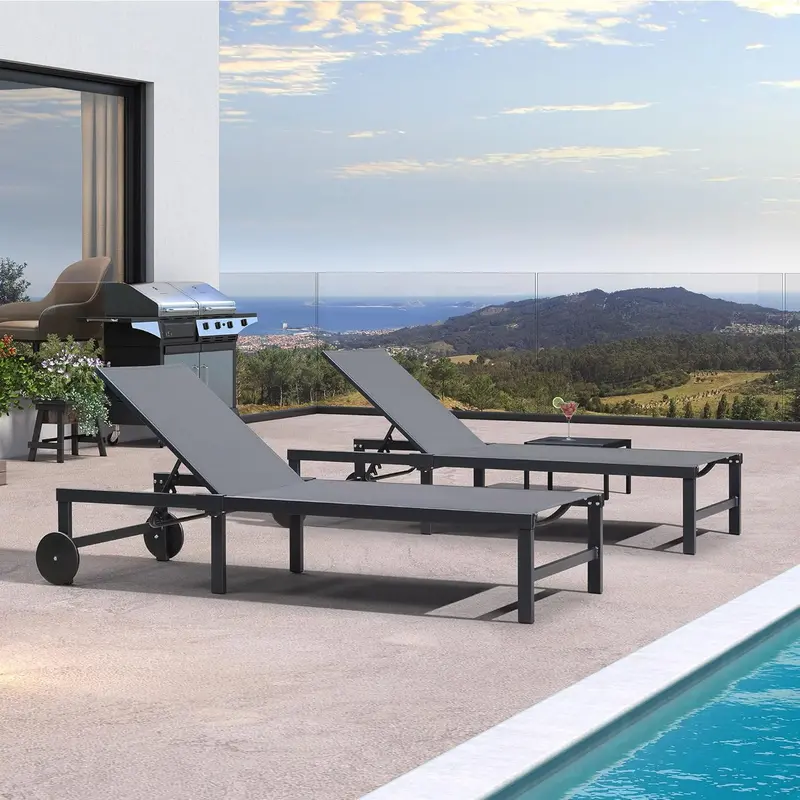 PURPLE LEAF Tanning Lounge Set – Adjustable Aluminum Reclining Chairs with Face-Down Hole, Wheels, Pillows & Matching Table