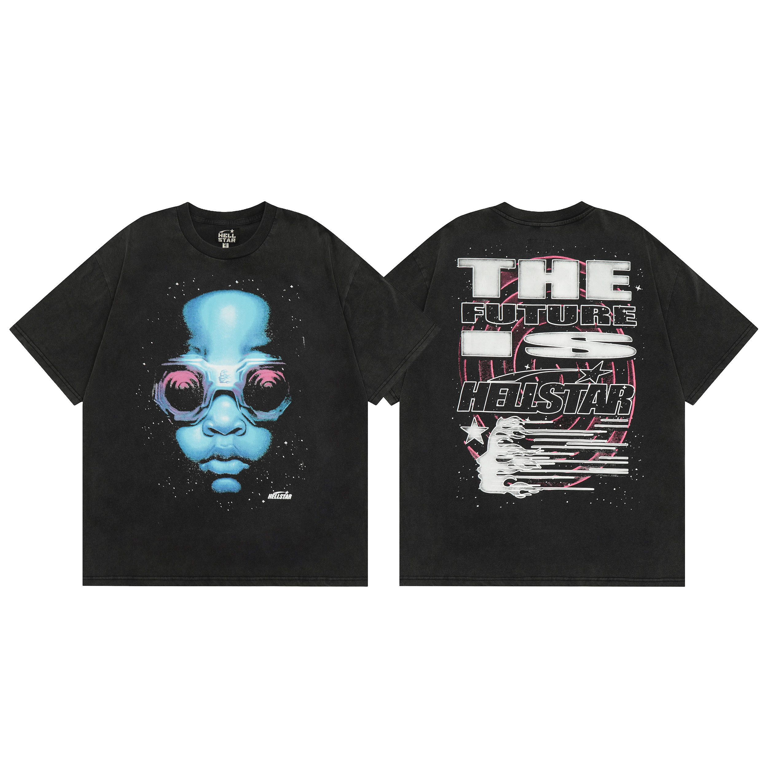 Hellstar Studios Goggles Short Sleeve Tee Shirt Washed Black - cnluxepick
