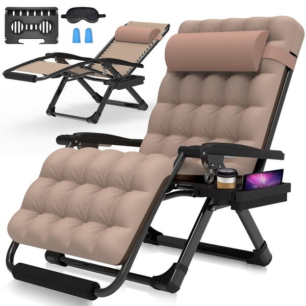 Oversized Zero Gravity Chair,Lounge Chair w/Removable CushionandHeadrest,Reclining Patio Camping Chair for Indoor Outdoor