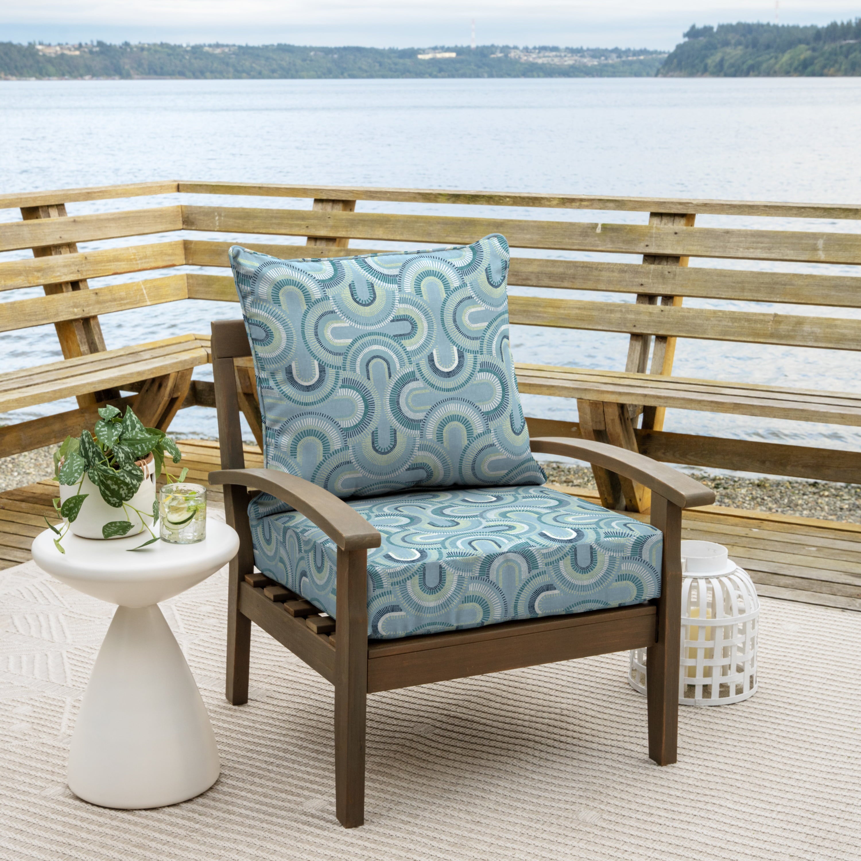 Arden Selections Outdoor Deep Seating Cushion Set 24 x 24, Coastal Blue Geometric