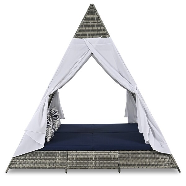 Leisure Zone Wicker Patio Daybed with Cushions,Tent Shape