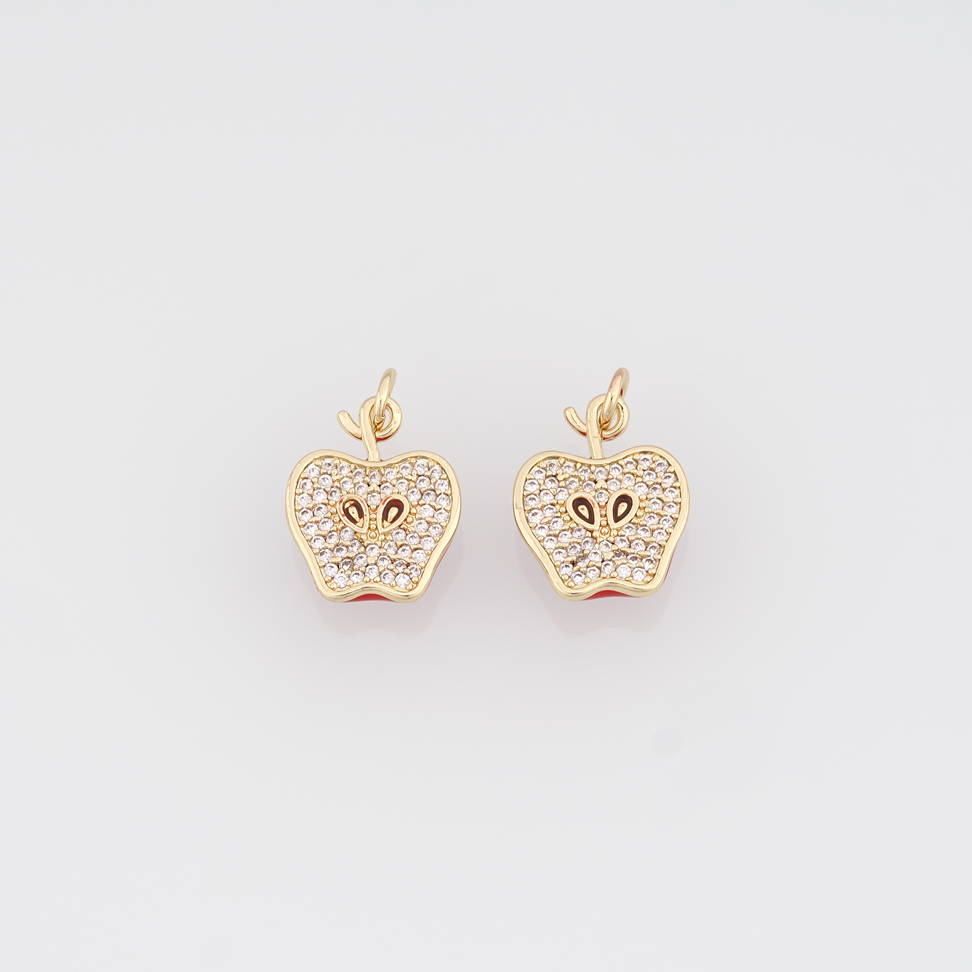 18K Gold Filled Apple Pendant,CZ Micro Pave Fruit Charm Earrings Necklace for DIY Jewelry Making Supply