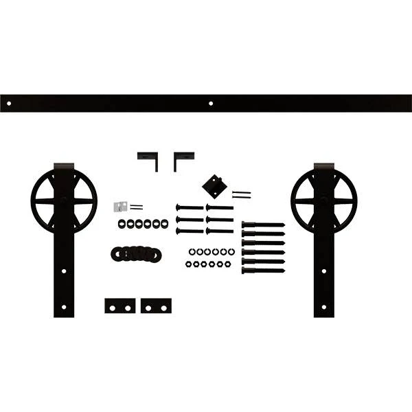 Premium Wagon Wheel Strap Barn Door Hardware Set w/ 7& Track for 1 3/8 inch Doors, Arch Bronze, Size: Track Length: 84