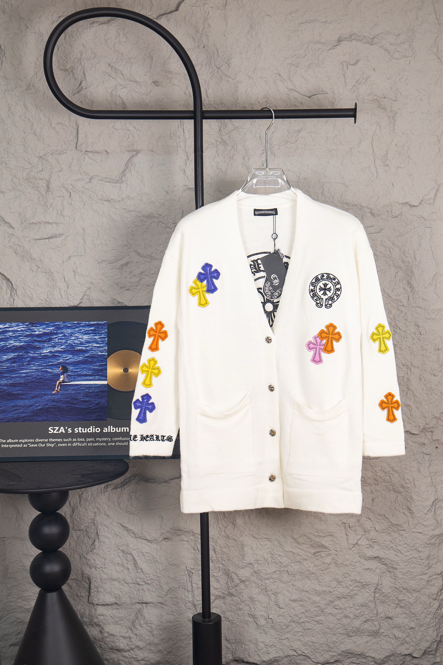 Chrome Hearts Colorful Cross Leather Patch Cardigan Sweater - cnluxepick