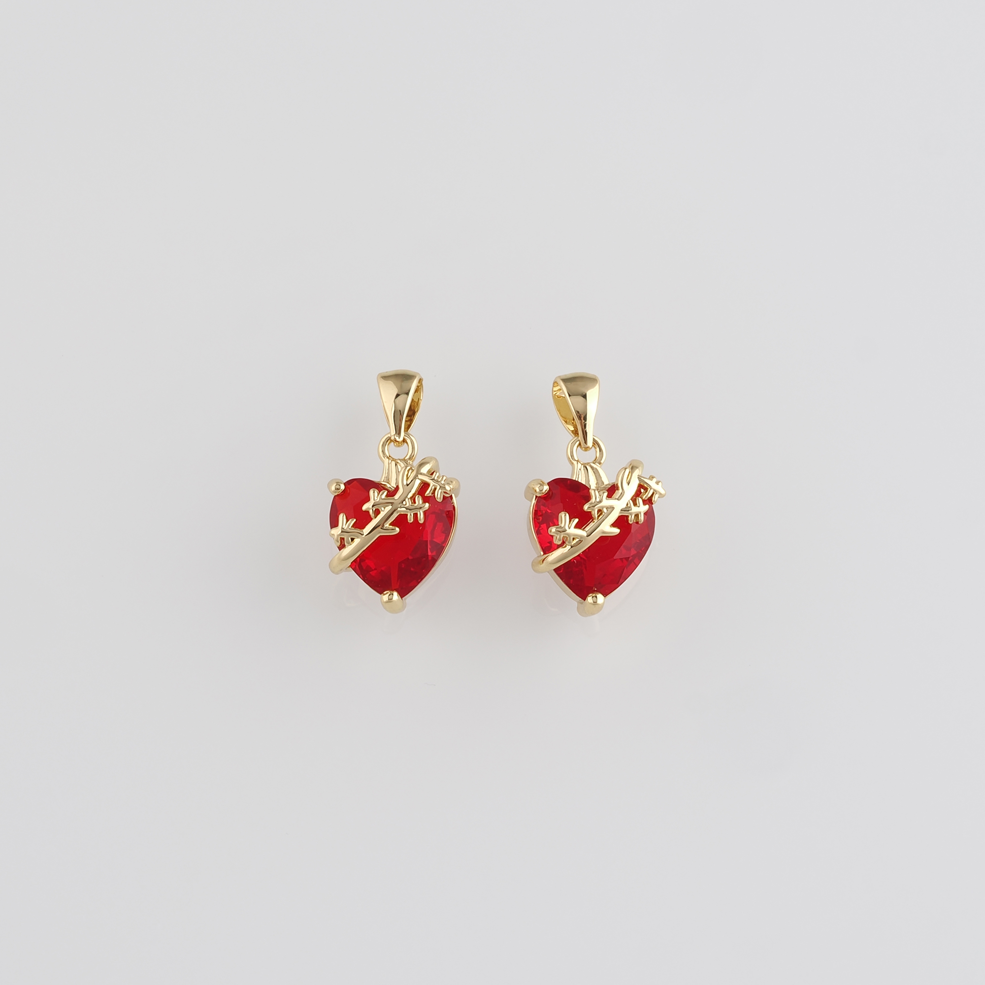 18K Gold Filled Heart Pendant,CZ Micro Pave Heart Charm Earrings Necklace for DIY Jewelry Making Supply