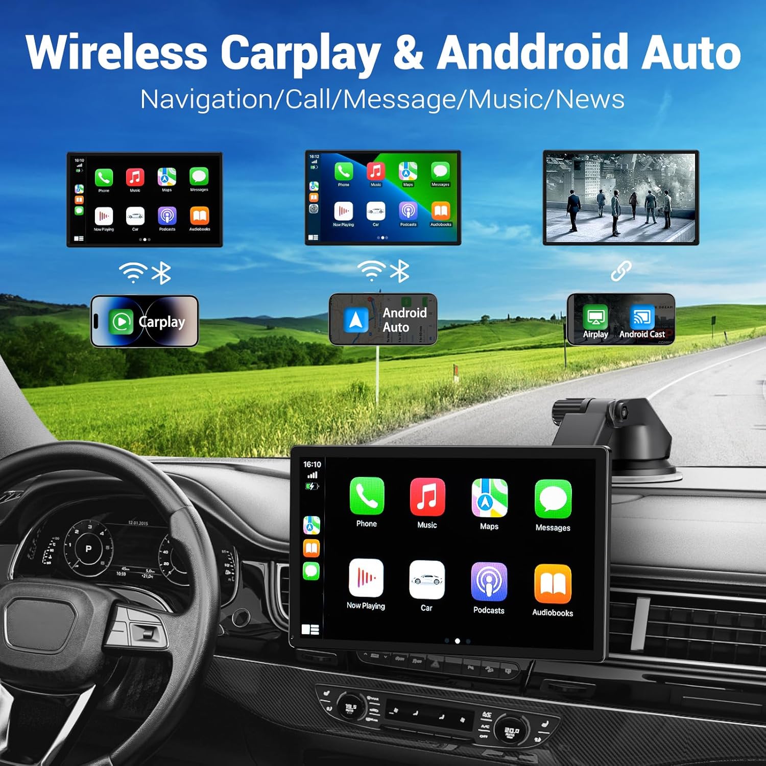 2026 Wireless Apple Carplay Screen for Car 4K Dash Cam, 9