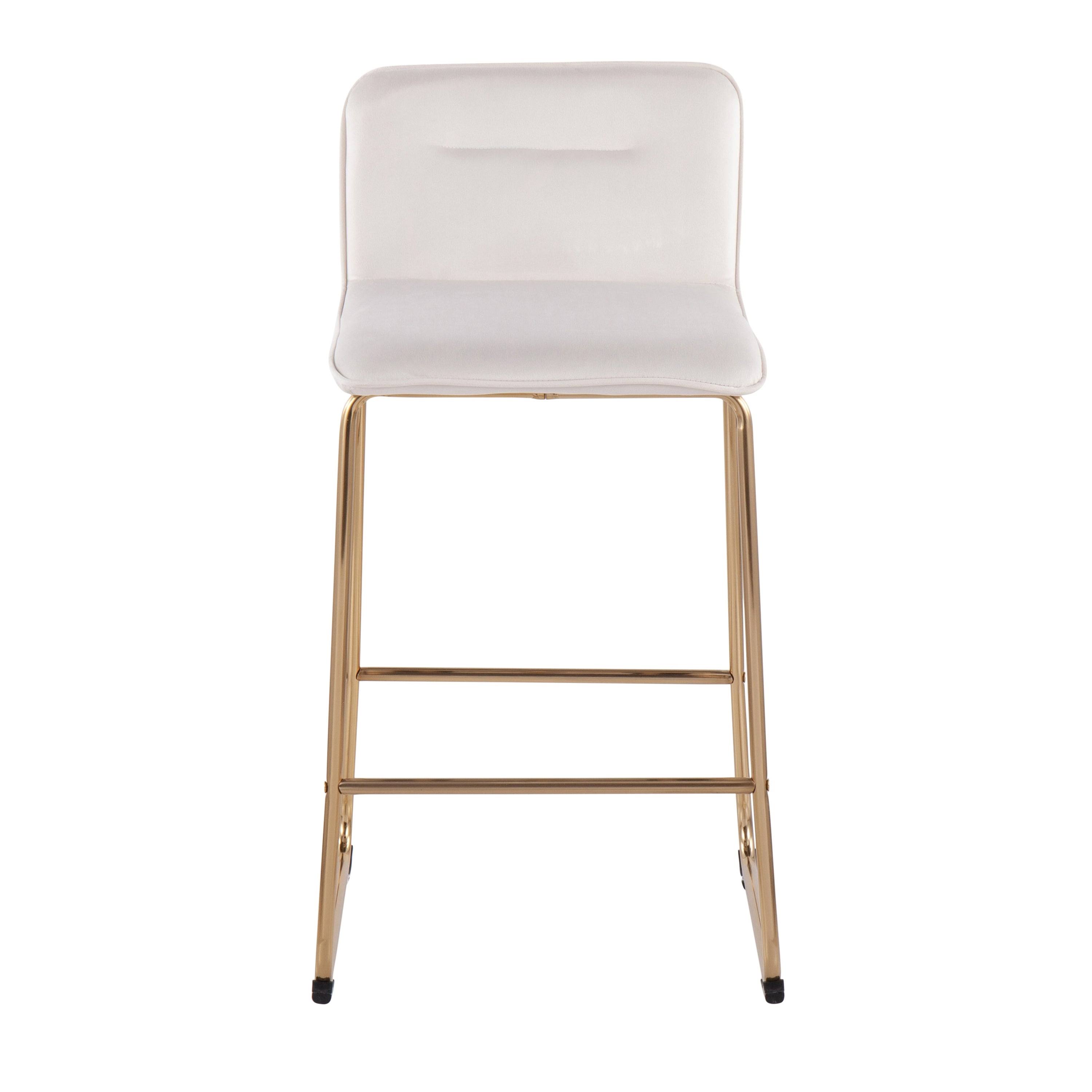 LumiSource Casper Fixed-Height Counter Stool - Set of 2, Gold Metal, Cream Velvet