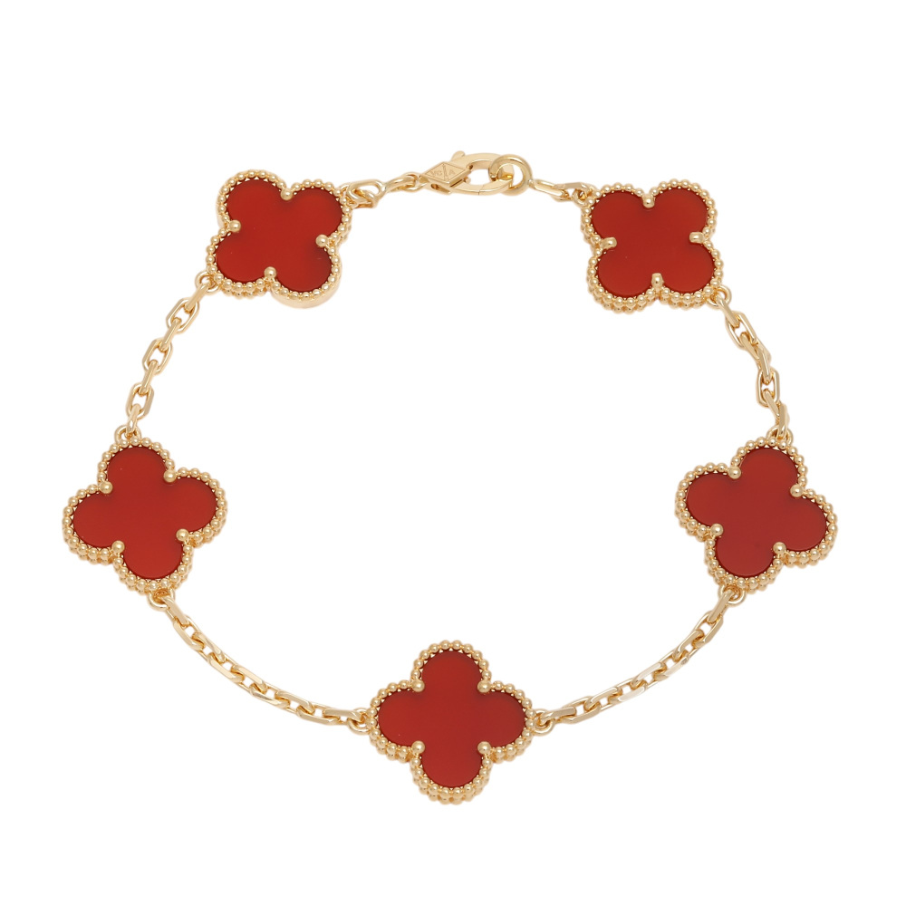 Van Cleef & Arpels Vintage Alhambra 5 Motifs Bracelet 18K Yellow Gold Carnelian VCARD35500