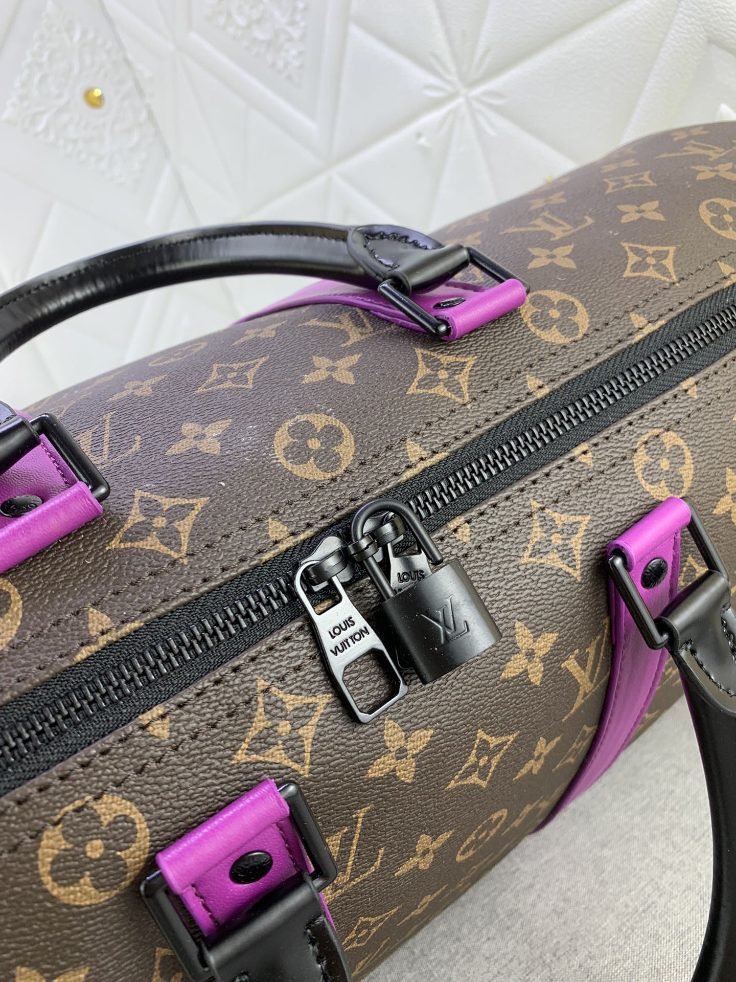 Louis Vuitton Keepall Bandoulire 50 Brown And Purple Line Macassar Canvasm46257