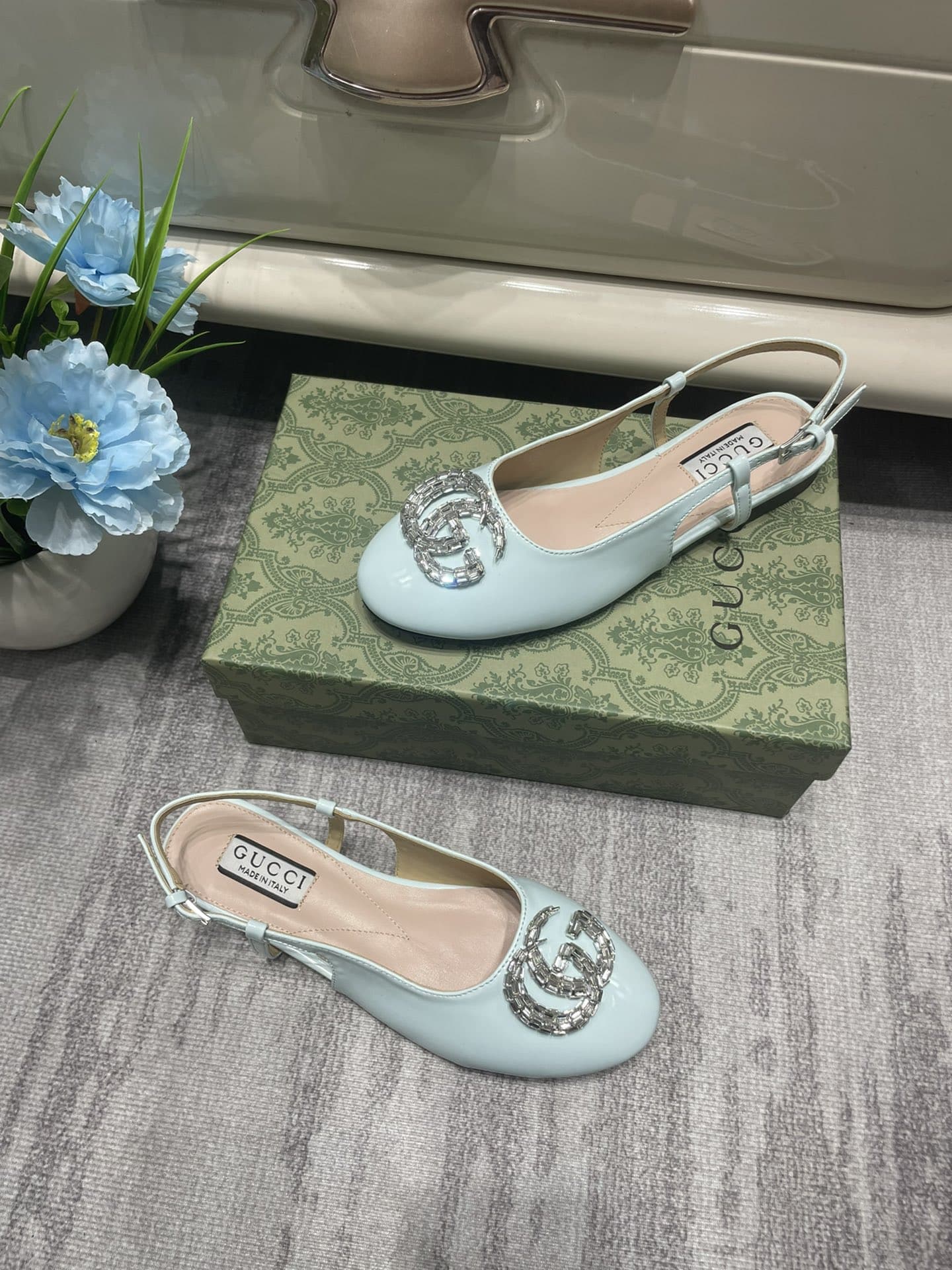 Gucci Women’S Ballerina With Double G Pale Green 762765 Bnc00 3401