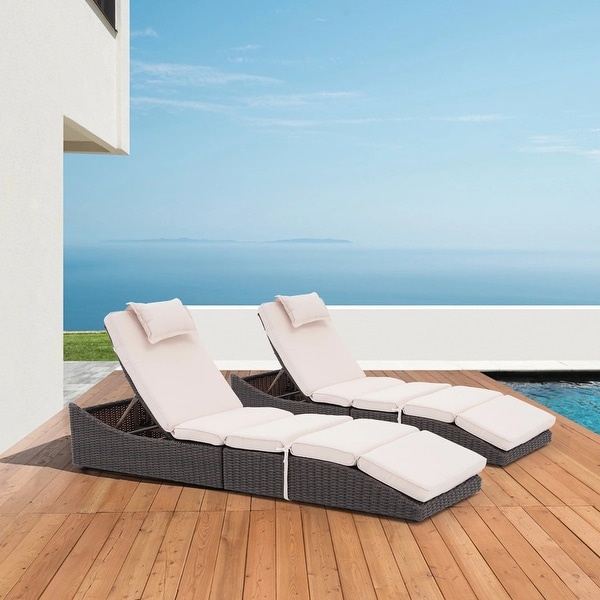 Patio Wicker Chaise Lounge Recliner Foldable Chair,w/ 5 Adjustable Back Positions and Cushion