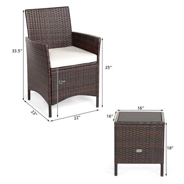Costway 3PCS Patio Rattan Furniture Set Cushioned Sofa Glass Tabletop