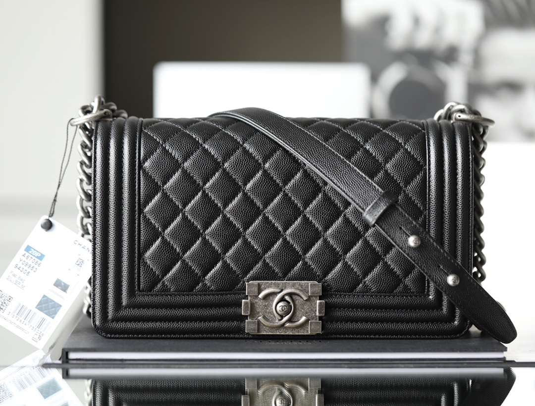 Chanel Medium Boy Black Caviar With Ruthenium Hardware 25cm