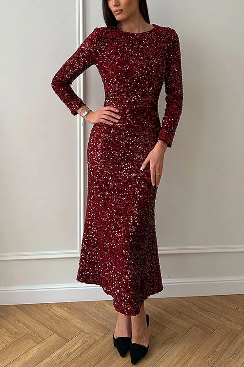 Sequin Maxi Dress with Sleeves | Elegant Evening GownClistos