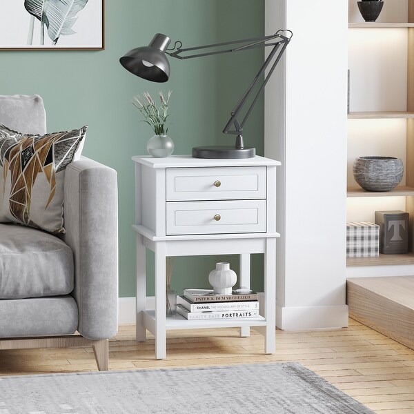HOMCOM Modern Sofa Side Table with 2 Storage Drawers,End Table with Bottom Shelf for Living Room or Office
