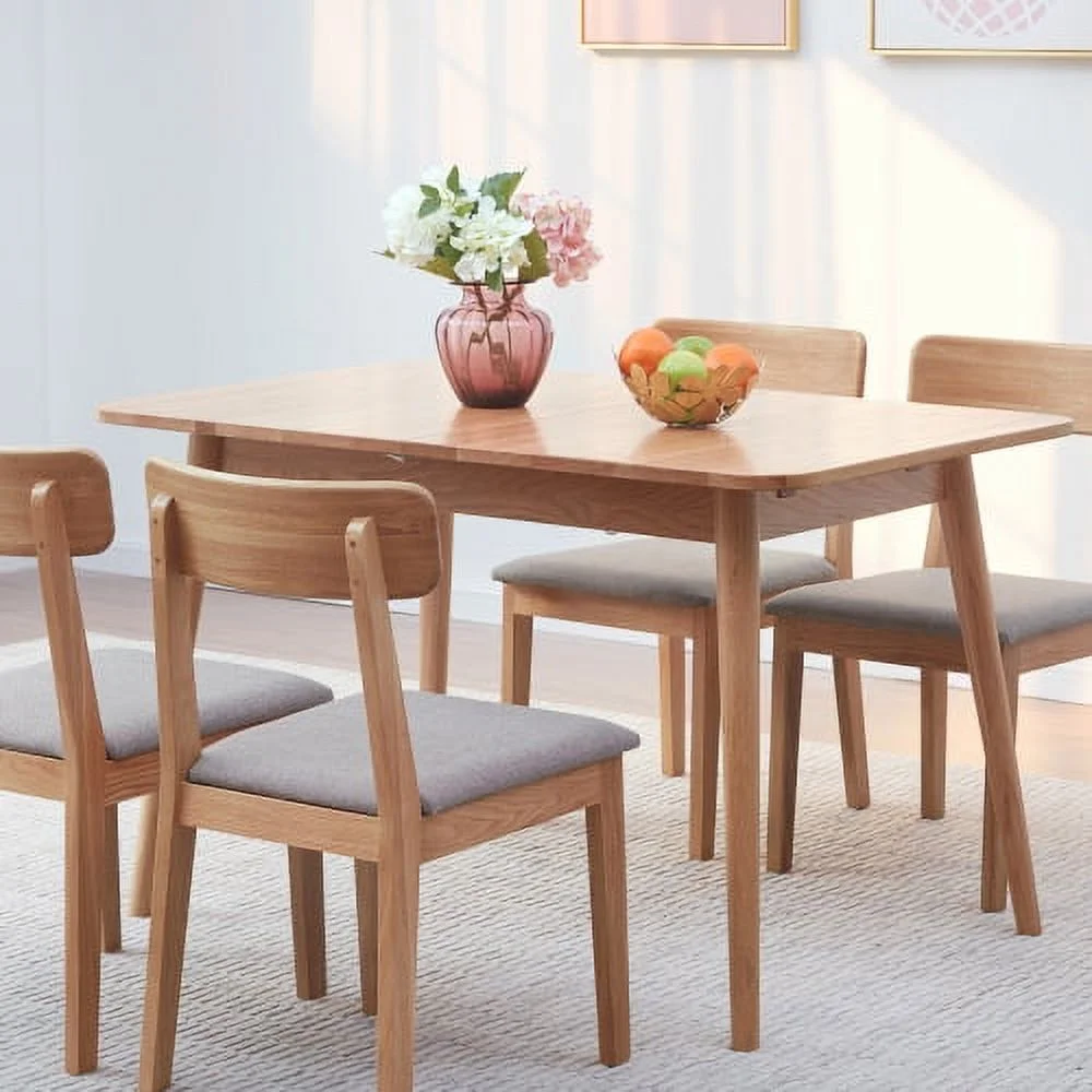 Walnut Color Solid Oak Round Corner Diagonal Leg Telescopic Table 1.2-1.6M, For 6-8 People To Meet Dining Table Wood (Walnut Color)