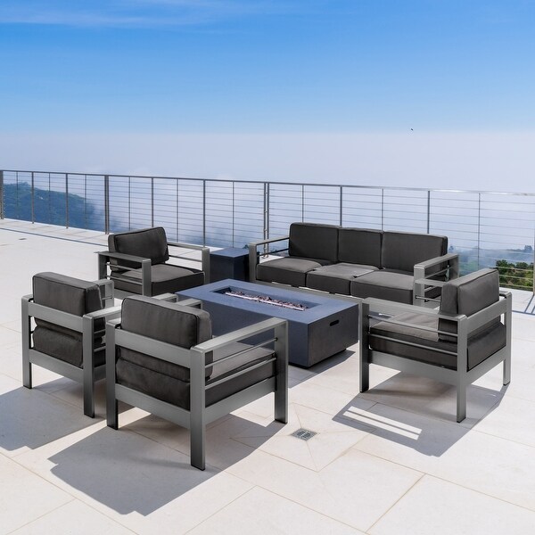 Cape Coral Aluminum 7piece Sofa Chat Set with Fire Pit by Christopher Knight Home