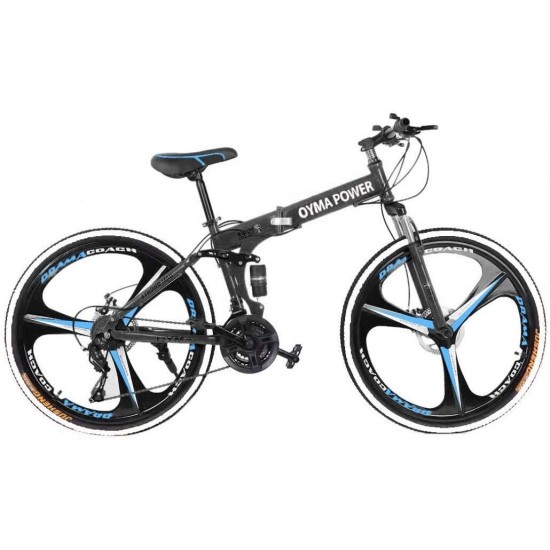26in Folding Mountain Bike 21 Speed Full Suspension MTB Bikes High Carbon Steel Frame Disc Brakes Lightweight Black