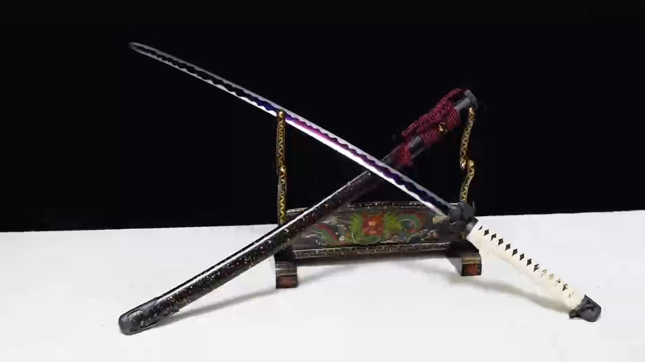 Handmade Katana 9260 Spring Steel Purple Blade Flower Tsuba Full Tang