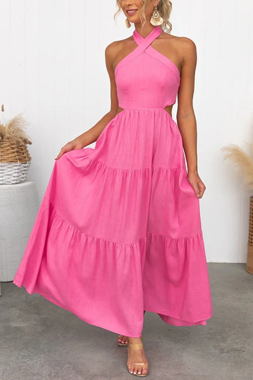 Elegant Backless Tiered Maxi DressClistos