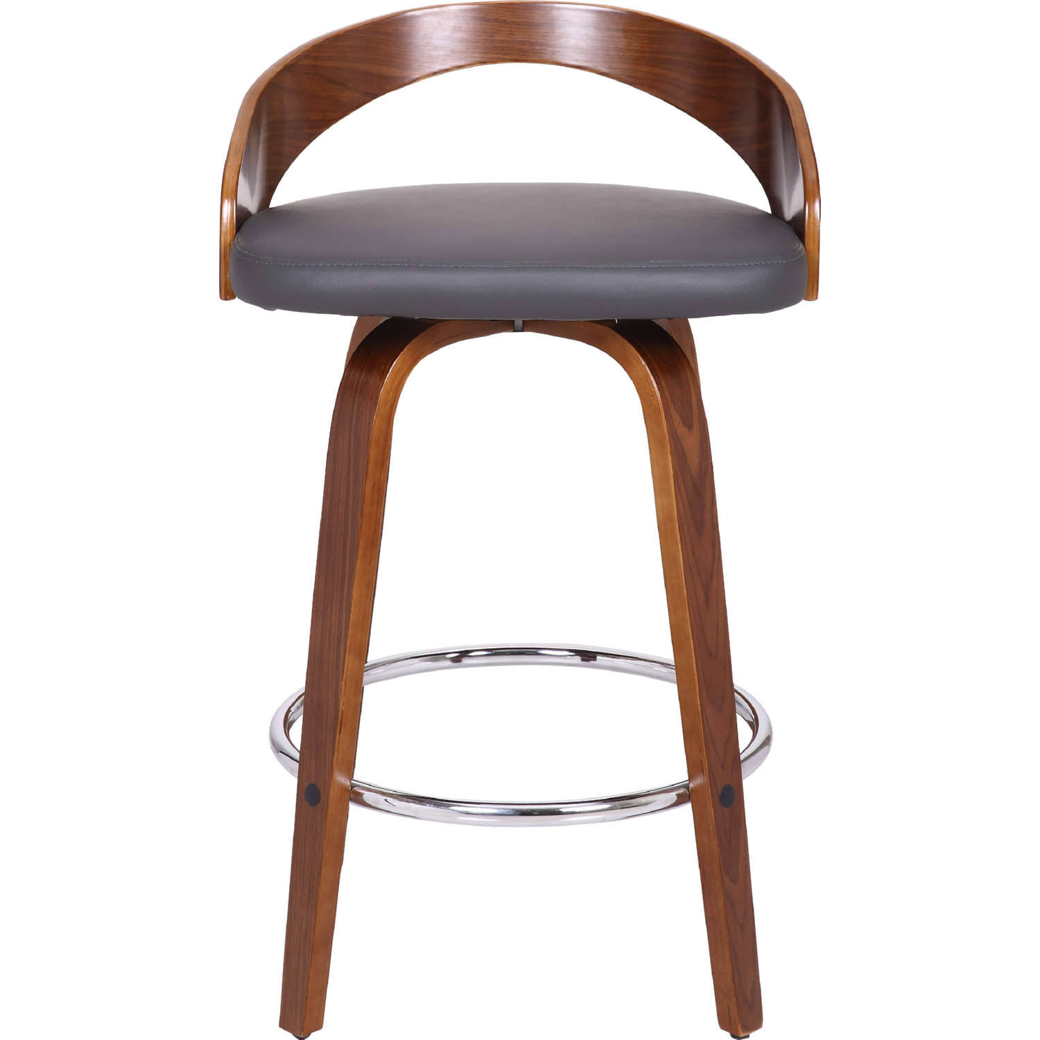 Armen Living Sonia 26x22 Counter Height Barstool in Walnut Wood Finish with Gray Faux Leather