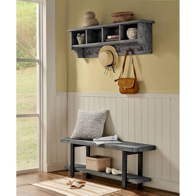 Pomona Metal And Reclaimed Wood Bench Slate Gray Alaterre Furniture