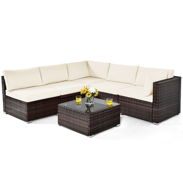 Costway 6PCS Patio Rattan Furniture Set Cushioned Sofa Coffee Table