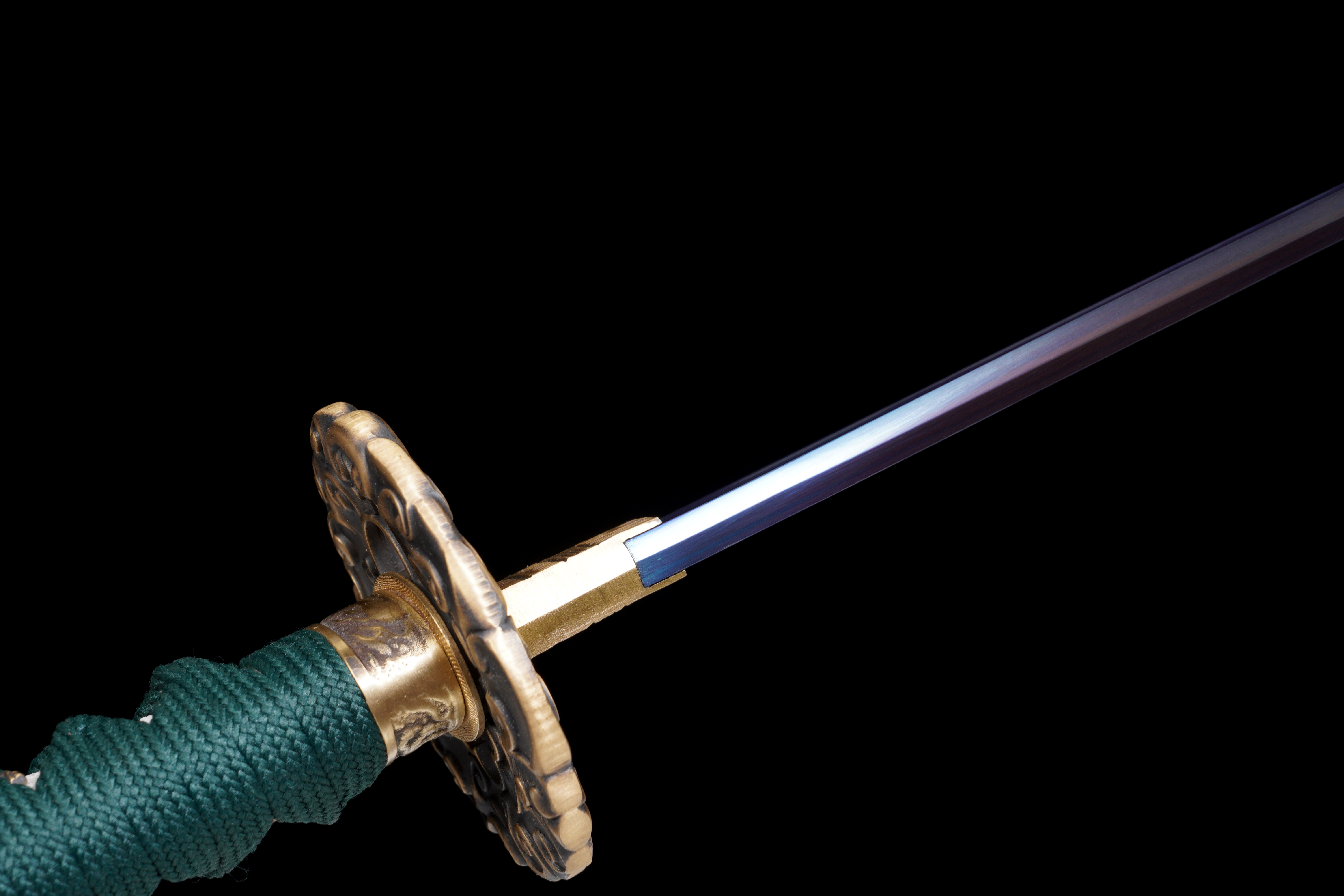 Handmade Katana T10 Steel Clay Tempered Blue Blade Azure Cloud Full Tang
