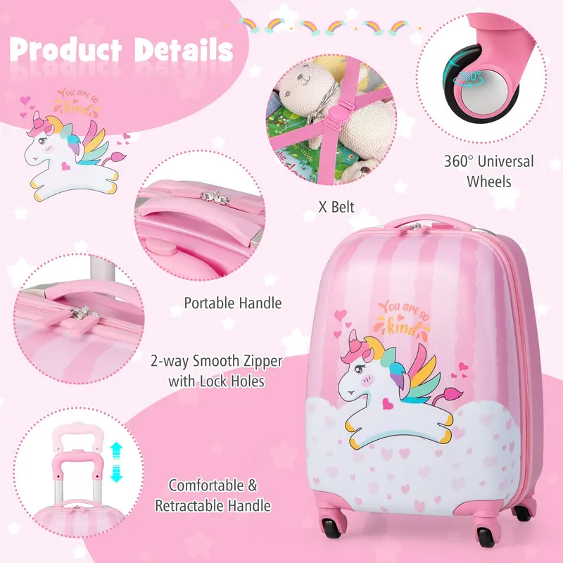 Two-Piece Kids’ Luggage Set: 12″ and 16″ Lightweight Spinner Suitcases
