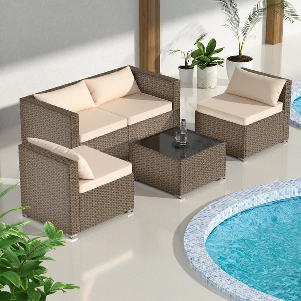 5Piece Patio Wicker Rattan Sectional Sofa Set