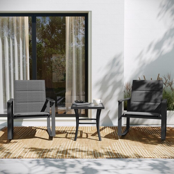 3 Piece AllWeather Rocking Chairs and Glass Top Table Bistro Set