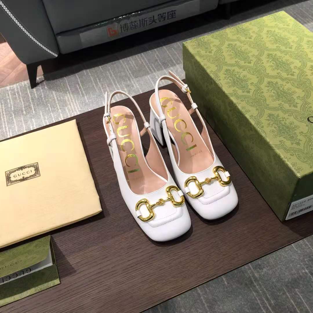 Gucci Women?S Mid Heel Slingback With Horsebit White ?643892 C9D00 9022
