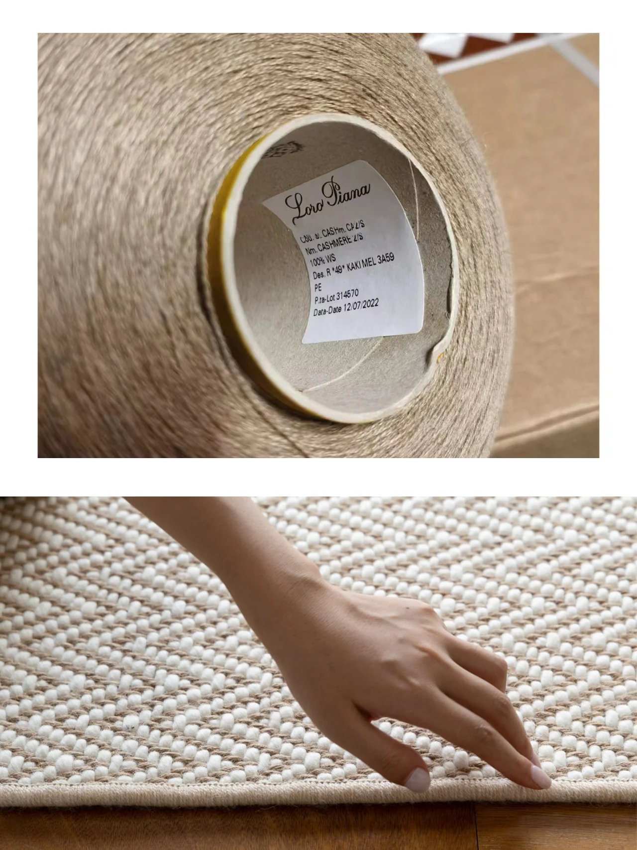 CP134 - Bangladesh Imports Series / Loro Pian@ Herringbone Yellow Hemp + Wool Bedroom Bedside Carpet