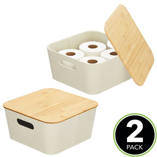 Mdesign Modern Stackable Fabric Covered Bin With Bamboo Lid 2 Pack
