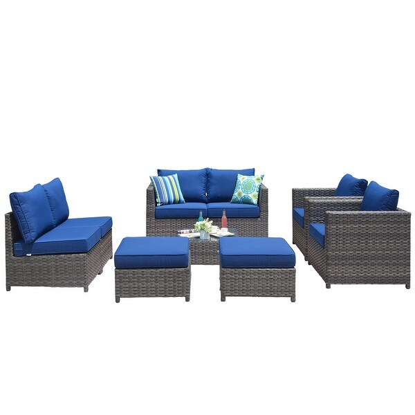 OVIOS Patio Furniture Deep Seat Wicker 9piece Set