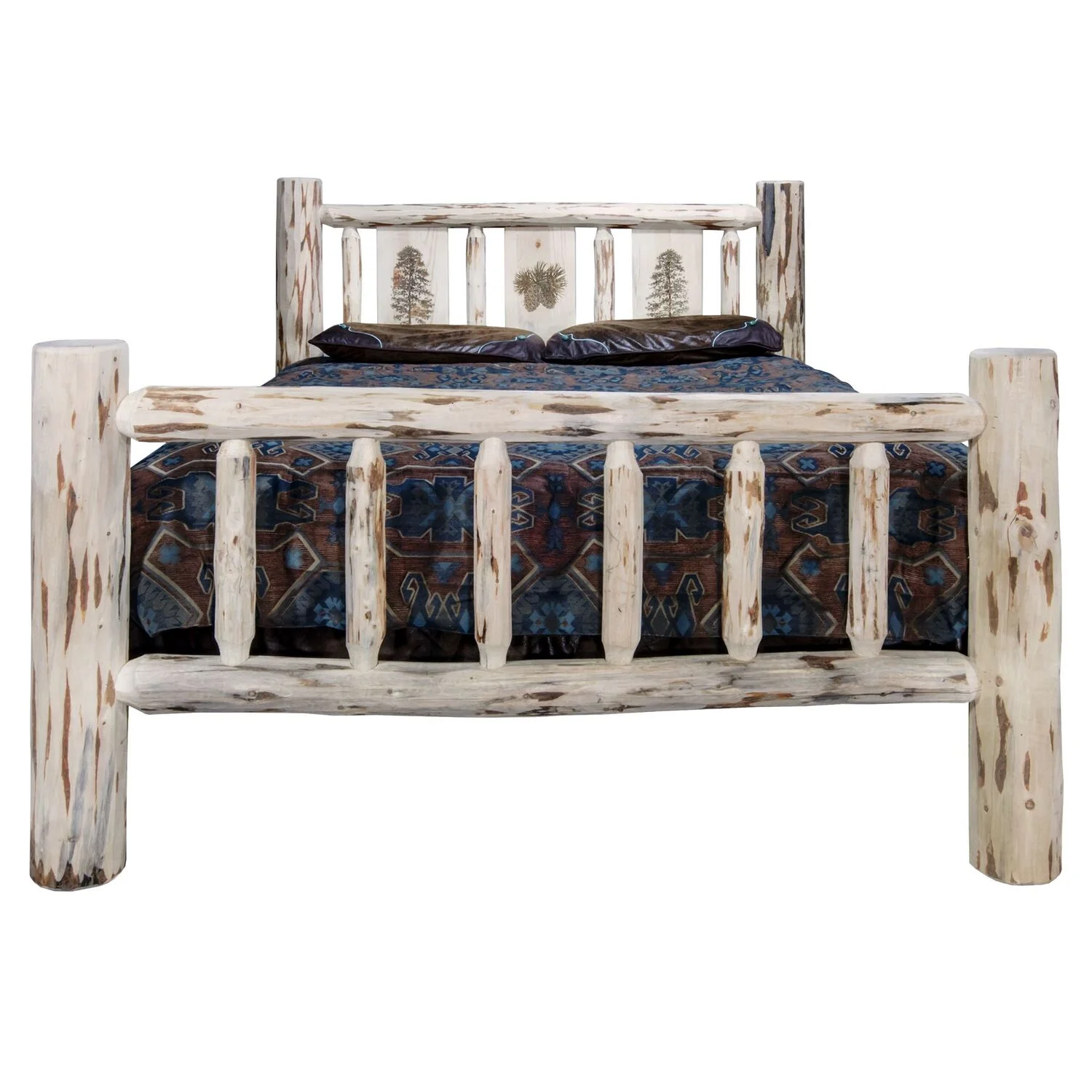 Montana Woodworks  Montana Twin Bed with Laser Engraved Pine Tree Design, Clear Lacquer